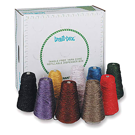 Pacon® Trait-tex 4-Ply Double-Weight Glitter Yarn Cones, 8 Oz, 315 Yds, Assorted Colors, Pack Of 9 Cones