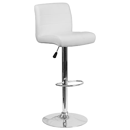 Flash Furniture Contemporary Vinyl Adjustable Height Barstool with Rolled Seat and Chrome Base, White