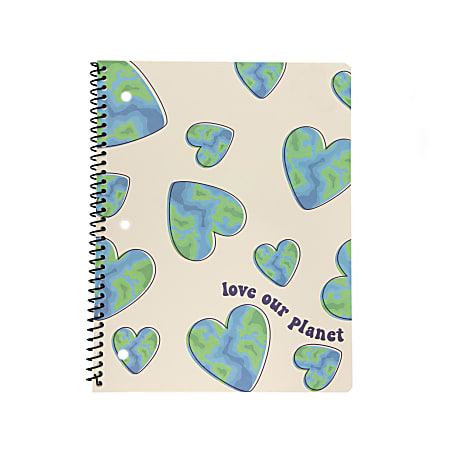 Eccolo Lena + Liam Back To School Notebook, 8-1/2" x 11", 1 Subject, College Rule, 80 Sheets, Earth Love Hearts