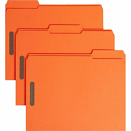 Smead® Color Fastener Folders With Reinforced Tabs, 8 1/2" x 11", Letter Size, 1/3 Tab Cut, Orange, Box Of 50 Folders