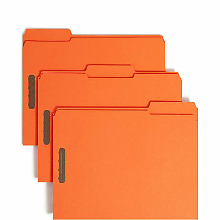 Smead® Color Fastener Folders With Reinforced Tabs, 8 1/2" x 11", Letter Size, 1/3 Tab Cut, Orange, Box Of 50 Folders