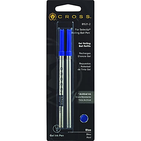 Cross® Rollerball Pen Refill, Medium Point, 0.7 mm, Blue, Pack Of 2 Refills