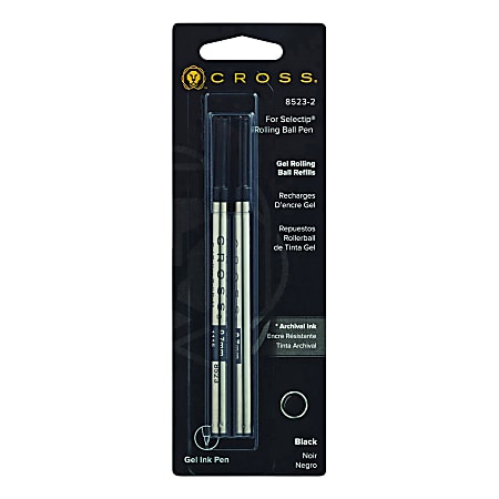 Cross® Rollerball Pen Refill, Medium Point, 0.7 mm, Black, Pack Of 2 Refills