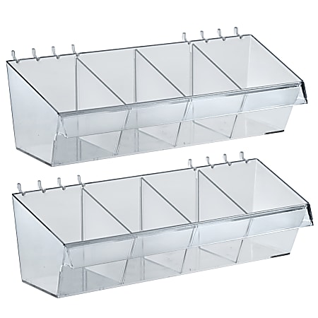 Azar Displays Divider Trays With Removable Dividers, 4”H x 13”W x 4”D, Clear, Set Of 2 Trays
