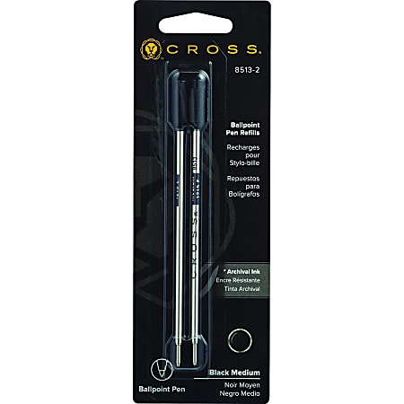 Cross® Ballpoint Pen Refills, Medium Point, 1.0 mm, Black Ink, Pack Of 2