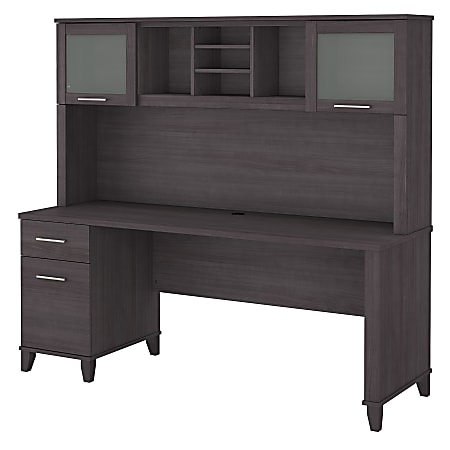 Bush Furniture Somerset 72"W Office Desk With Hutch, Storm Gray, Standard Delivery