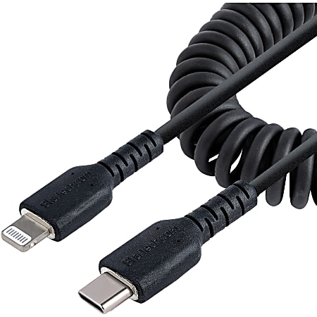 StarTech.com USB C to Lightning Cable 1m (3ft), MFi Certified, Coiled iPhone Charger Cable, Black, Durable TPE Jacket Aramid Fiber - RUSB2CLT1MBC