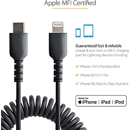 3 foot (1m) Durable Black USB-C to Lightning Cable - Heavy Duty Rugged  Aramid Fiber USB Type C to Lightning Charger/Sync Power Cord - Apple MFi