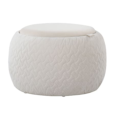 LumiSource Tray Pouf Wood And Fabric Ottoman, 13-3/4"H x 21-1/2"W x 21-1/2"D, Cream/Natural
