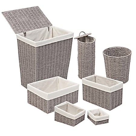Honey Can Do Bathroom Storage Basket Set, 22” x 12”, Gray, Set Of 7 Baskets