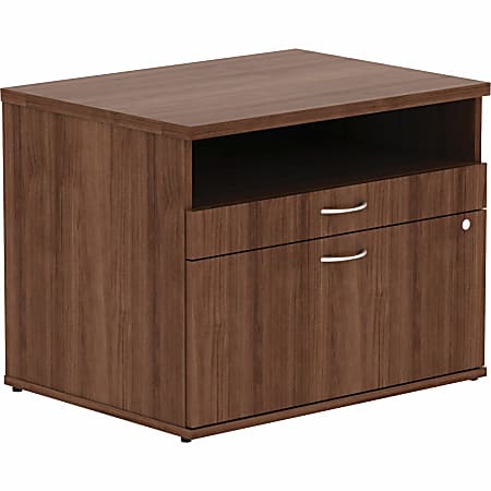 Lorell® Relevance 30"W File Cabinet Computer Desk Credenza With Open Shelf, Walnut