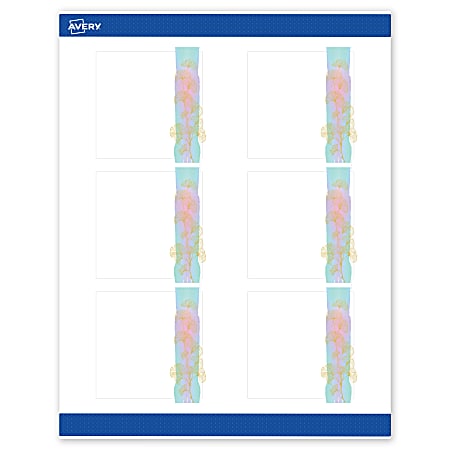 Avery® Printable Labels With Sure Feed® Technology, S00-EVR, Square, 3" x 3", Matte White With Preprinted Watercolor/Gold Leaf Design, Pack Of 60