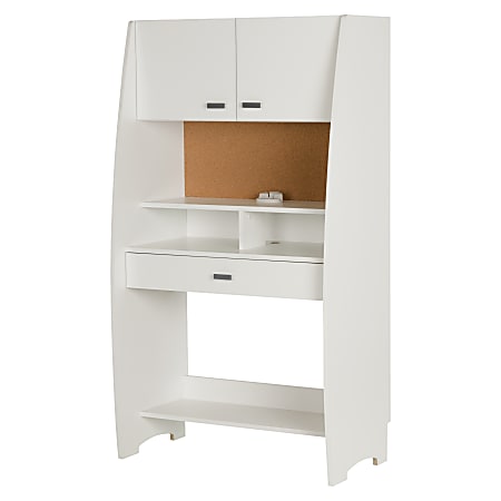 South Shore Reevo Desk With Hutch and Storage, Pure White