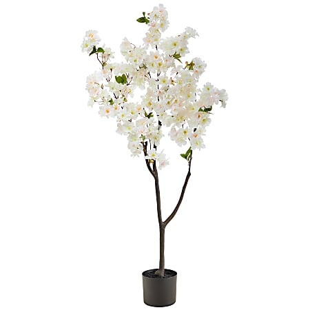 Nearly Natural Cherry Blossom 48”H Artificial Tree With Planter, 48”H x 23”W x 6”D, White/Black