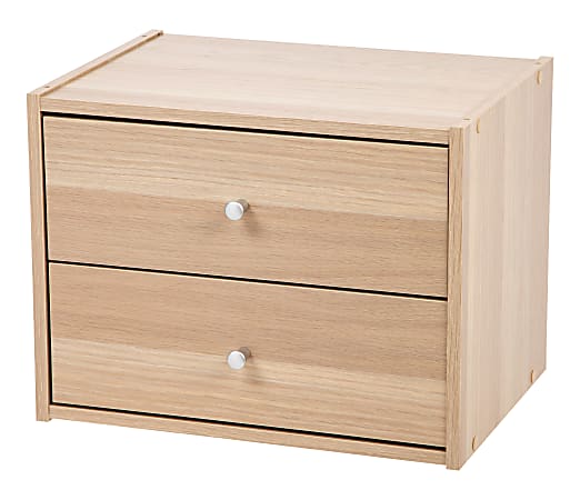 IRIS TACHI 13"H Modular Stacking Storage Box With Drawers, Light Brown