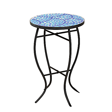 Baxton Studio Gaenor Plant Stand, 21-1/8"H x 14"W x 14"D, Black/Blue