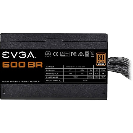 EVGA 600BR Power Supply - Internal - 120 V AC, 230 V AC Input - 3.3 V DC @ 24 A, 5 V DC @ 20 A, 12 V DC @ 50 A, 5 V DC @ 3 A, 12 V DC @ 300 mA Output - 600 W - 1 +12V Rails - 1 Fan(s) - ATI CrossFire Supported - NVIDIA SLI Supported - 85% Efficiency