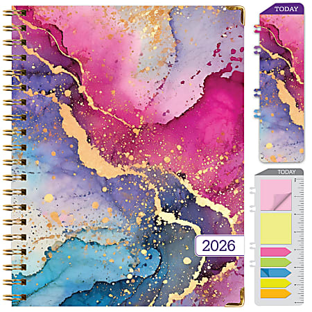 2026 Excello Brands Hardcover Fashion Daily/Weekly/Monthly Planner, 8.5" x 11", Rainbow Gold Marble November 2025 - December 2026, (FSHN-CY26-8511-36)