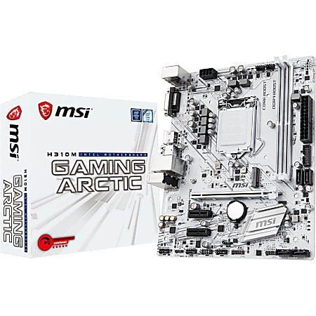 MSI H310M GAMING ARCTIC Desktop Motherboard - Intel H310 Chipset - Socket LGA-1151 - Micro ATX - 1 x Processor Support - 32 GB DDR4 SDRAM Maximum RAM - 2.67 GHz, 2.40 GHz, 2.13 GHz Memory Speed Supported - DIMM, UDIMM - 2 x Memory Slots - Serial ATA/600