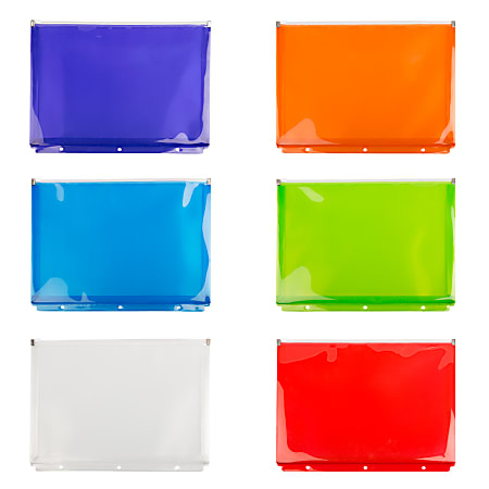 JAM Paper® Plastic Envelopes, 3-Hole Punch Booklet, 9-3/4" x 13", Zipper Closure, Assorted Colors, Pack Of 6 Envelopes