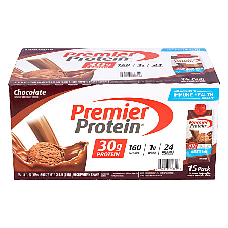 Premier Protein Chocolate Ready to Drink Shakes, 11 Oz, Pack Of 15 Shakes