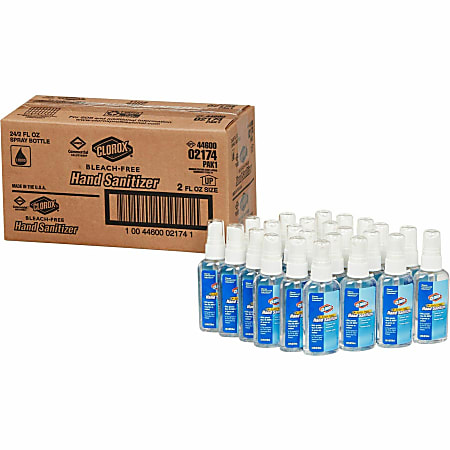 Clorox Commercial Solutions Hand Sanitizer Spray - 2 fl oz (59.1 mL) - Spray Bottle Dispenser - Kill Germs - Hand - Moisturizing - Clear - Non-sticky, Non-greasy, Bleach-free - 24 / Carton Clorox Commercial Solutions Hand Sanitizer Spray - 2 fl oz (59.1 mL) - Spray Bottle Dispenser - Kill Germs - Hand - Moisturizing - Clear - Non-sticky, Non-greasy, Bleach-free - 24 / Carton