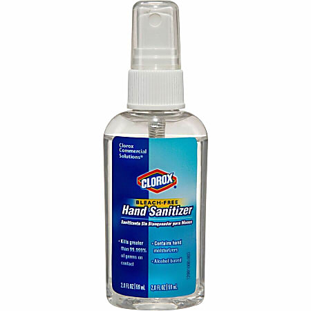 Clorox Commercial Solutions Hand Sanitizer Spray - 2 fl oz (59.1 mL) - Spray Bottle Dispenser - Kill Germs - Hand - Moisturizing - Clear - Non-sticky, Non-greasy, Bleach-free - 24 / Carton Clorox Commercial Solutions Hand Sanitizer Spray - 2 fl oz (59.1 mL) - Spray Bottle Dispenser - Kill Germs - Hand - Moisturizing - Clear - Non-sticky, Non-greasy, Bleach-free - 24 / Carton