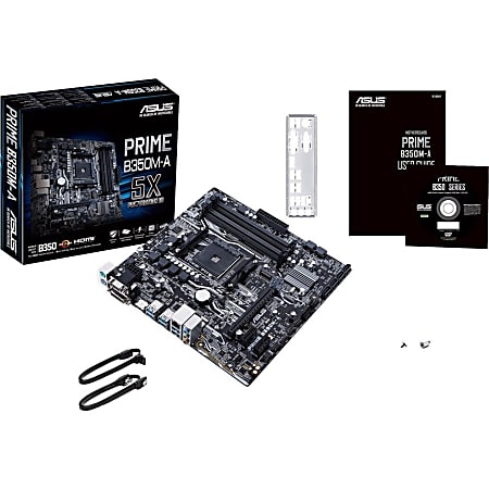 Asus Prime B350M-A/CSM Desktop Motherboard - AMD Chipset - Socket AM4 - 64 GB DDR4 SDRAM Maximum RAM - DIMM, UDIMM - 4 x Memory Slots - Gigabit Ethernet - 4 x USB 3.0 Port - 2 x USB 3.1 Port - HDMI - DVI - 6 x SATA Interfaces