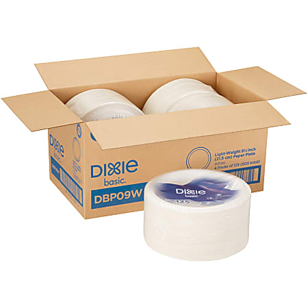 Dixie Basic® 8-1/2" Lightweight Paper Plates by GP Pro - Microwave Safe - 8.5" Diameter - White - Paper Body - 125/Pack - 4 / Carton
