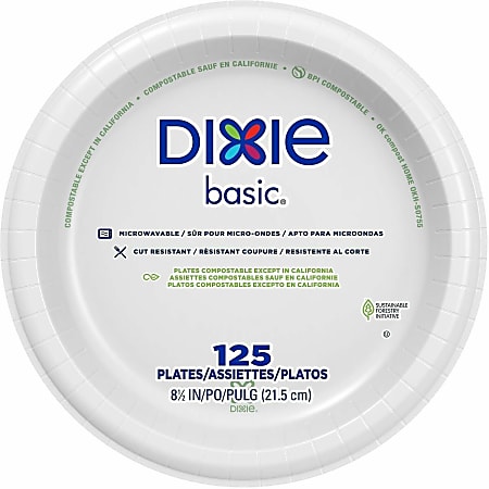 Dixie Basic® 8-1/2" Lightweight Paper Plates by GP Pro - Microwave Safe - 8.5" Diameter - White - Paper Body - 125/Pack - 4 / Carton