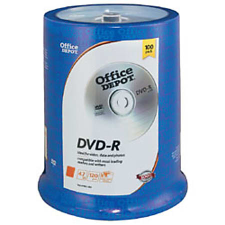 Office Depot® Brand DVD-R Recordable Media Spindle, 4.7GB/120 Minutes, Pack Of 100