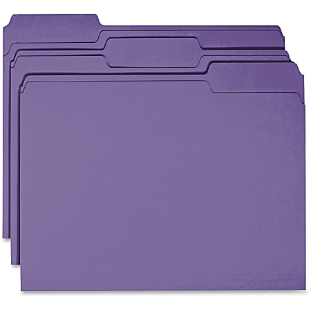 Business Source 1/3 Tab Cut Top Tab File Folders - Purple - 100 / Box