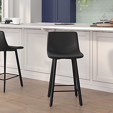 Flash Furniture Caleb Modern Armless Commercial-Grade Counter-Height Stools, Black, Set Of 2 Stools
