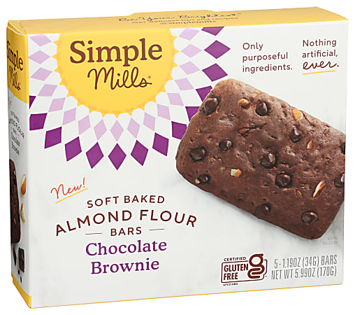 Simple Mills Soft Baked Almond Flour Bars, Chocolate Brownie, 1.19 Oz, Total Qty 6