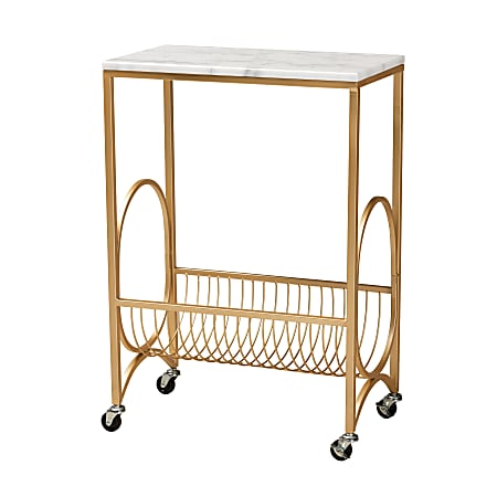 Baxton Studio Jacek Wine Cart, 29-1/4”H x 20”W, White/Gold