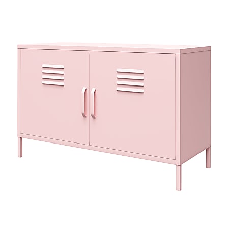 Ameriwood™ Home Cache 2-Door Metal Locker Accent Cabinet, 25-1/4”H x 39-3/8”W x 15-3/4”D, Pink