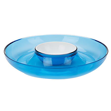 Mind Reader 2-Compartment Chips And Dip Bowl Set, 13" x 2-1/4", Blue