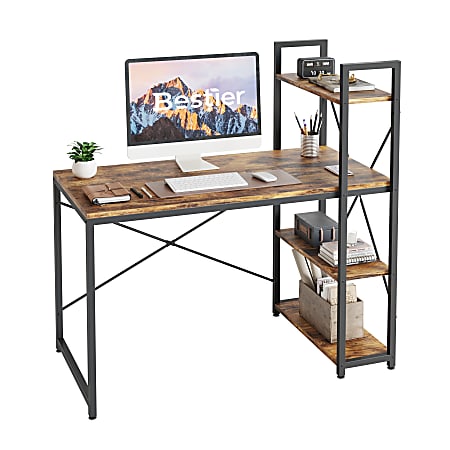 Bestier Modern 48"W Office Computer Desk With Storage Shelf & Headset Hook, Rustic Brown