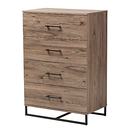 Baxton Studio Daxton Wood Storage Chest, 4-Drawer, 40-1/2”H x 27-3/4”W x 15-3/4”D, Oak