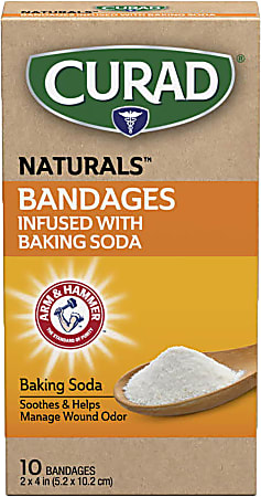Curad® Naturals Bandages Infused With Baking Soda, 4" x 4", Beige, 10 Bandages Per Pack, Set Of 24 Packs