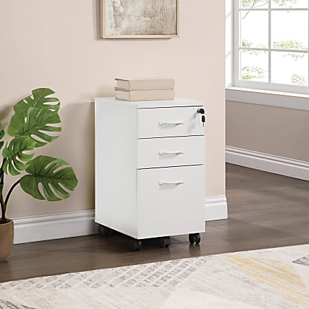 Office Star Prado 18"D Vertical 3-Drawer Mobile File Cabinet, White