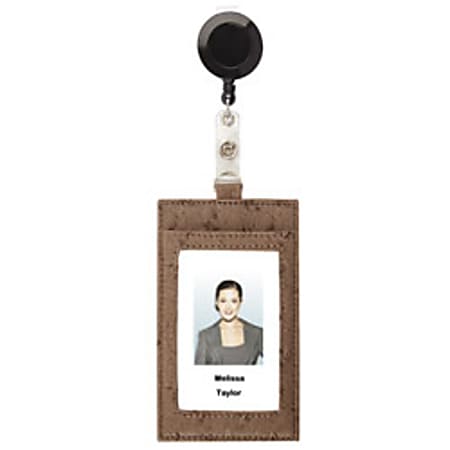 Office Depot® Brand Faux Leather ID Badge, 4 1/2" x 3 1/2", Brown