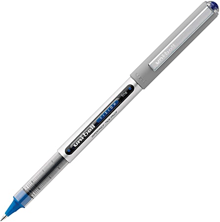 uni-ball® Vision™ Liquid Ink Rollerball Pen, Fine Point, 0.7 mm, Gray Barrel, Blue Ink