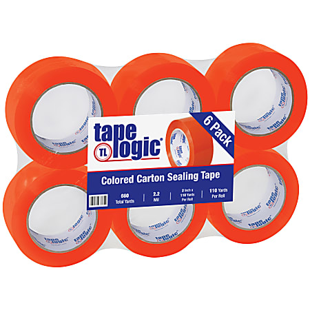 Tape Logic® Carton-Sealing Tape, 3" Core, 2" x 110 Yd, Orange, Pack Of 6