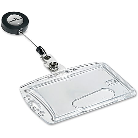 DURABLE® Retracting Reel Shell-Style ID Badge Holder - 2-1/10" x 3-1/4" - Horizontal or Vertical - Acrylic - Transparent - 10 / Box