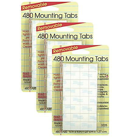Miller Studio Removable Magic Mounts®, Tabs, 1/2" x 1/2", White, 480 Tabs Per Pack, Set Of 3 Packs