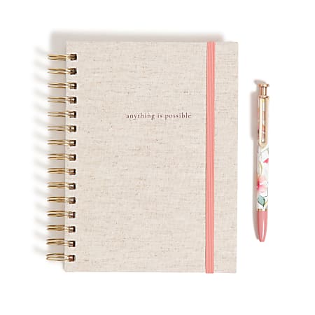 U Brands&reg; 3-Tab Spiral Journal And Monterey Pen Set, 6&rdquo; x 8&rdquo;, College Rule, 240 Pages (120 Sheets), Linen Botanical Studies