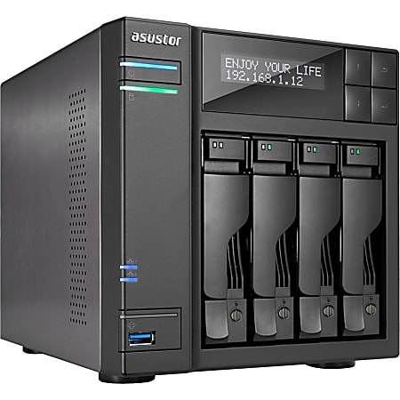 ASUSTOR SAN/NAS Storage System, Intel Celeron J3455 Quad-Core (4 Core), 8GB Memory, AS6404