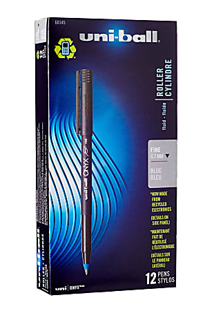 uni-ball® Onyx® Rollerball Pen, Fine Point, 0.7 mm, Black Barrel, Blue Ink