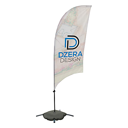 Custom Full-Color 8' Razor Sail Sign Flag With Cross Base &amp; Water Ballast, 1-Sided